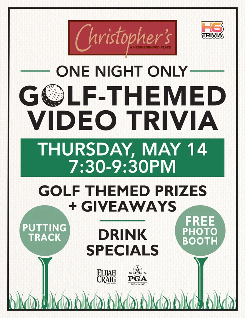 Post advertising PGA video trivia night