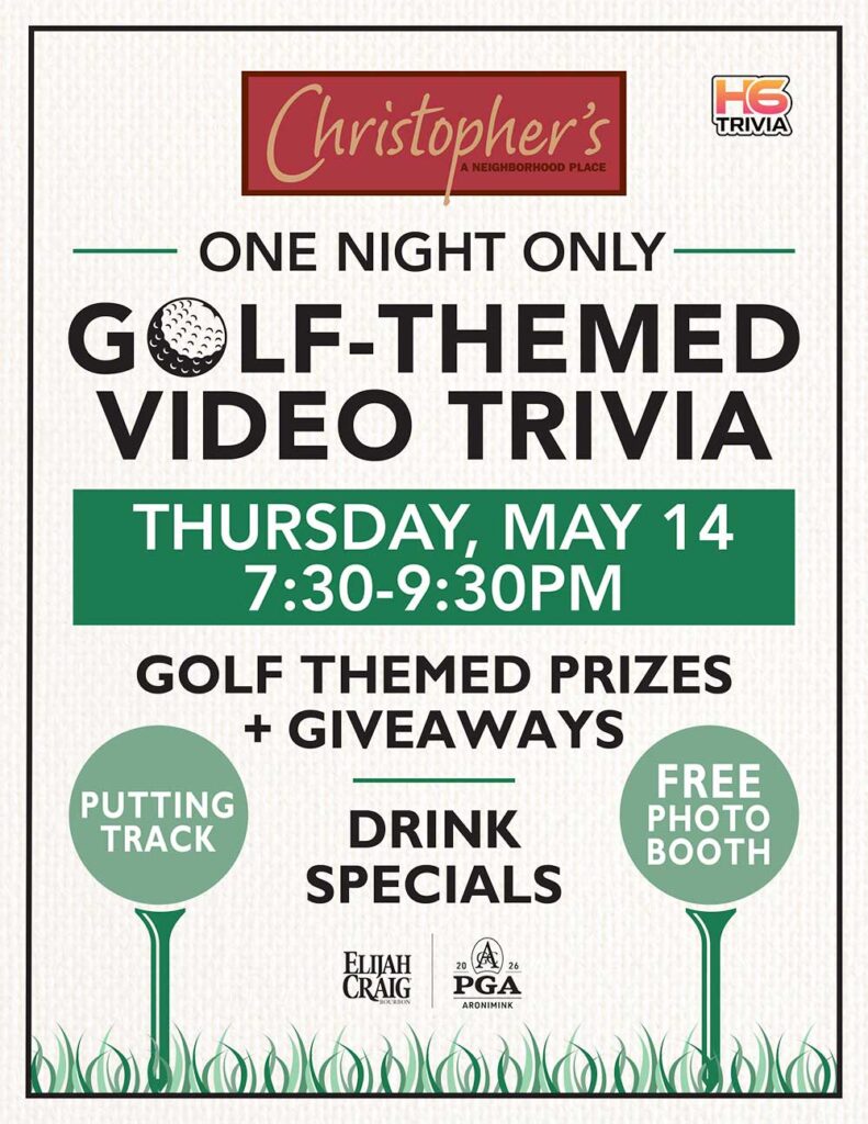 Post advertising PGA video trivia night
