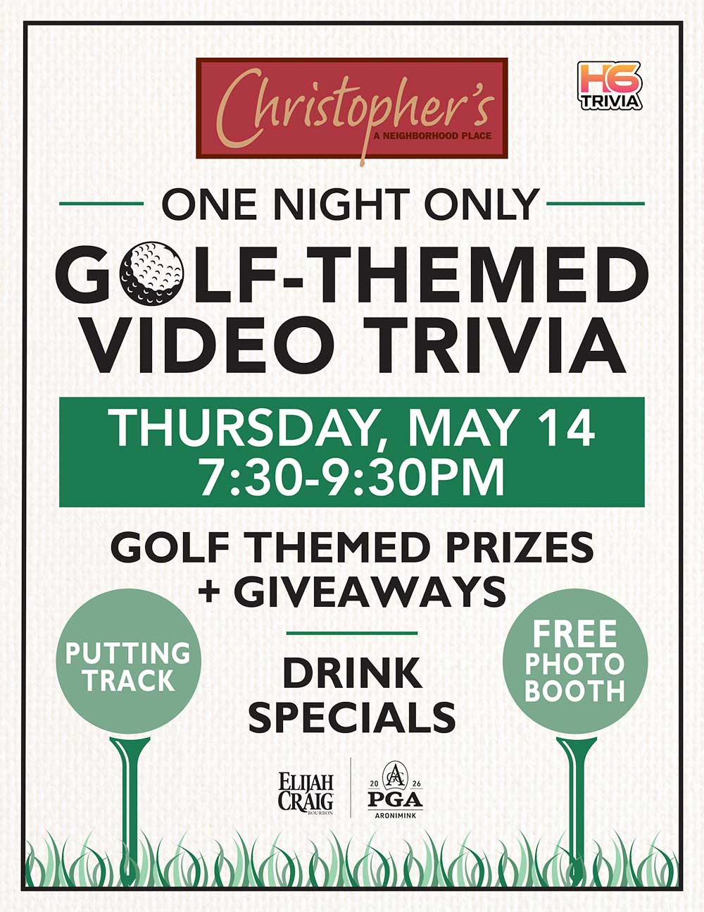 Post advertising PGA video trivia night